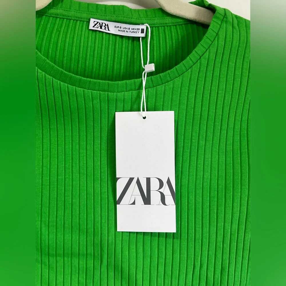 NWT Zara Green Ribbed Cropped Tshirt - Picture 7 of 9